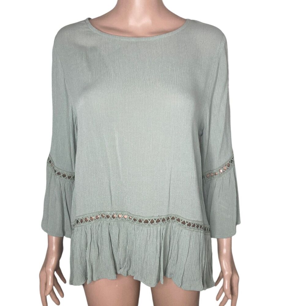 Bobeau Tunic Shirt Womens XS Sage Green Solid 3/4 Bell Sleeve